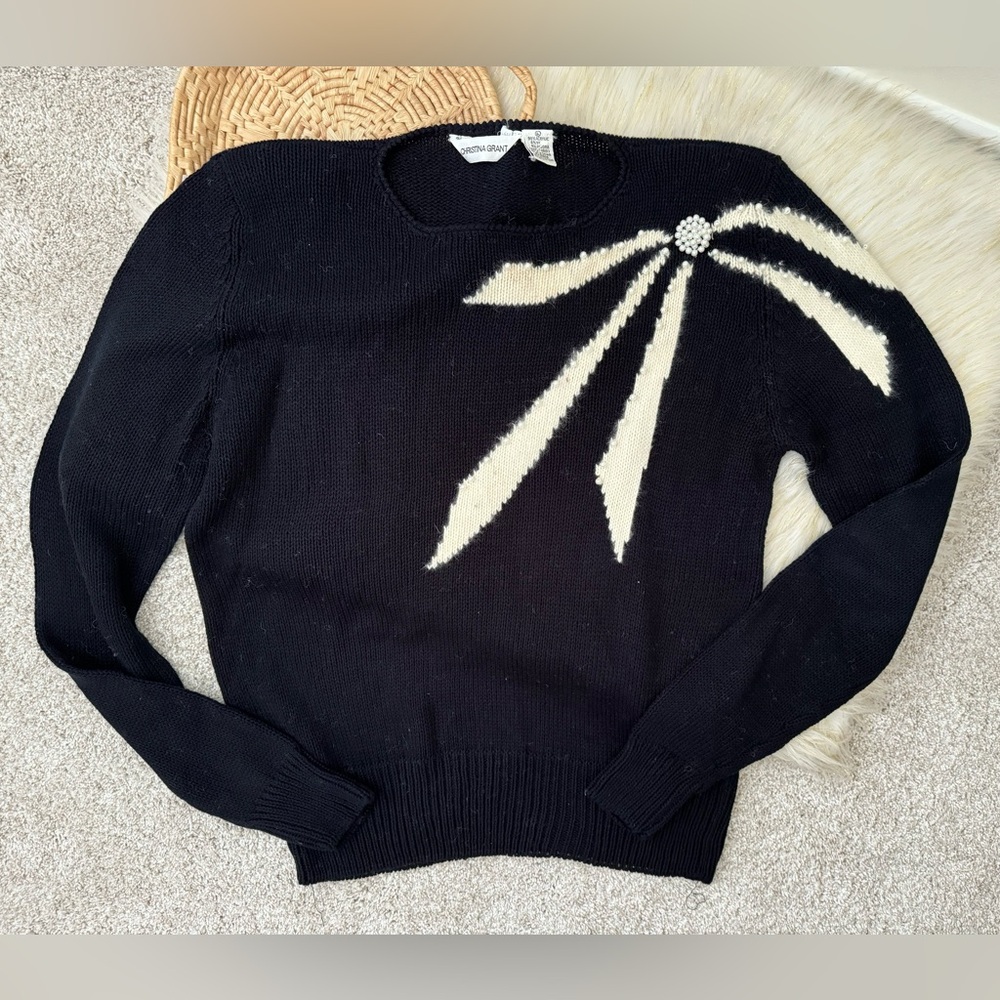 Vintage Black Pearl Ribbon Design Knit Sweater Size large
